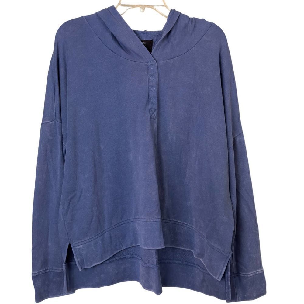 Free Press Distressed Blue Hooded Sweatshirt Size Medium
